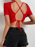 SEXY BACKLESS SHORT SLEEVE T-SHIRT