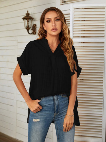 CASUAL HEM LOOSE V-NECK SHIRT TOP