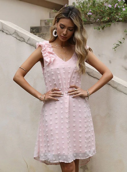 LOOSE SLEEVELESS GAUZE WOOL BALL JACQUARD DRESS