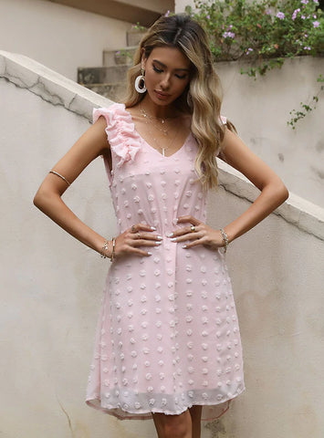 LOOSE SLEEVELESS GAUZE WOOL BALL JACQUARD DRESS