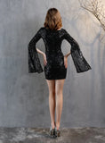 V-NECK SEQUINS SHORT SLEEVE PARTY DRESS