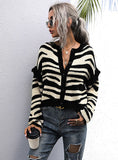 FASHION SHORT CONTRAST STRIPED STITCHING CARDIGAN