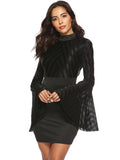 SEXY GAUZE FLARED SLEEVE BACKLESS DRESS