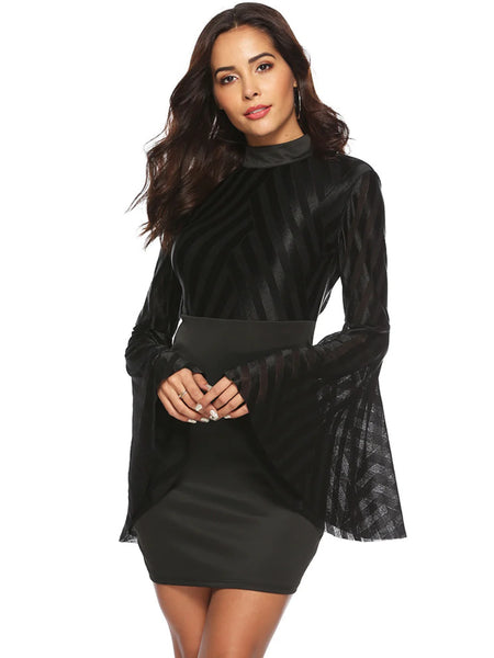 SEXY GAUZE FLARED SLEEVE BACKLESS DRESS