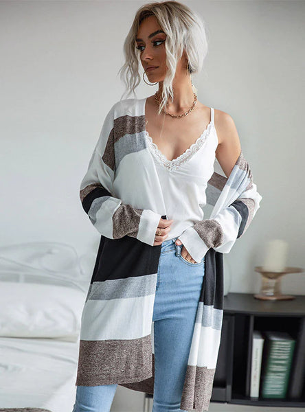 THIN COLOR MATCHING STRIPES LOOSE SWEATER
