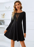 SOLID COLOR DARK V MESH BACKLESS DRESS