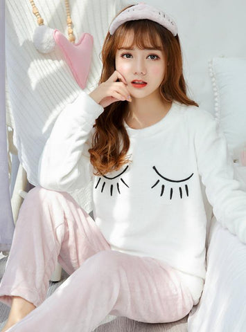 LONG SLEEVE CARTOON SLEEPWEAR THIN FLANNEL PAJAMAS SET
