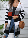 STRIPED CARDIGAN COLOR MATCHING SWEATER COAT