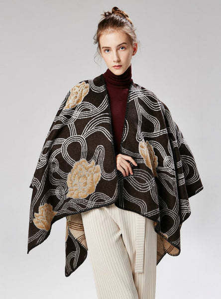 WOVEN PRINT FLOWER IMITATION CASHMERE SHAWL