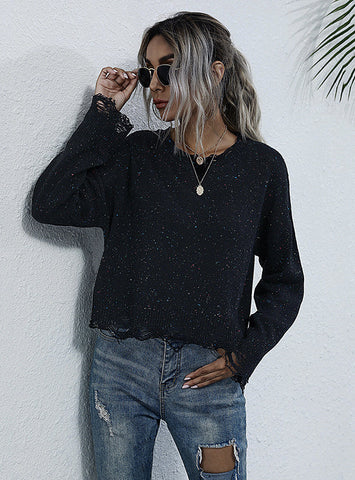 LOOSE ROUND NECK COLORED DOT KNITTED SWEATER