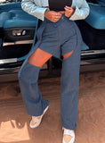 FAKE TWO HIGH WAIST HOLLOW STITCHING PANT