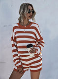 STRIPED COLOR MATCHING SWEATER TWO-PIECE SUIT