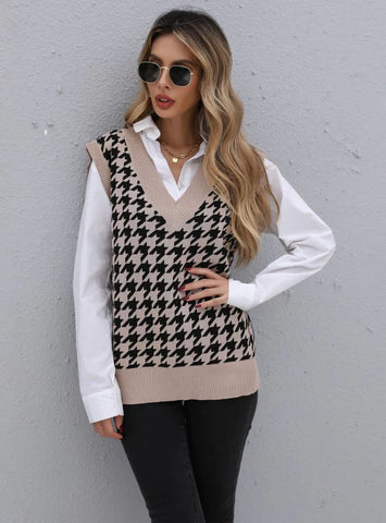 BIRD V-NECK LOOSE KNIT LAMINATED VEST