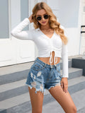 V-NECK PLEATED LONG SLEEVE SHIRT