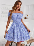 SUMMER SEXY OFF THE SHOULDER PRINT DRESS