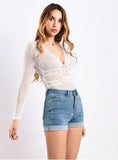 FLANGED HIGH WAIST SHORTS JEANS