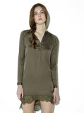 TRIM SHIRT WOMEN ARMY GREEN PATCHWORK V-NECK