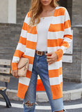 LONG CONTRAST STRIPED CARDIGAN SWEATER