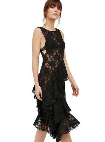 SEXY CLUB DRESS SOLID BLACK O-NECK FEMALE SLEEVELESS