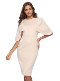 ROUND NECK RUFFLED SLEEVES DRESS