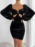 SEXY SLIM BUBBLE SLEEVE VELVET DRESS