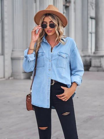 LIGHT-COLORED THIN DENIM LONG-SLEEVED SHIRT