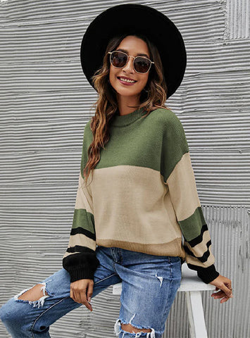 LOOSE ROUND NECK STRIPED PULLOVER