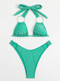 SOLID COLOR HALTER SEXY BIKINI