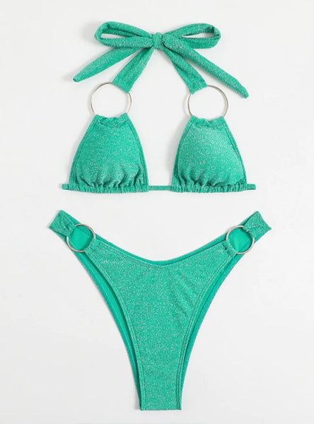 SOLID COLOR HALTER SEXY BIKINI