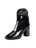 WOMEN'S RHINESTONE THICK HEEL BOOTS