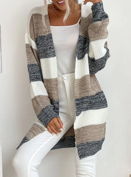 KNITTED CARDIGAN STRIPED COLOR MATCHING COAT