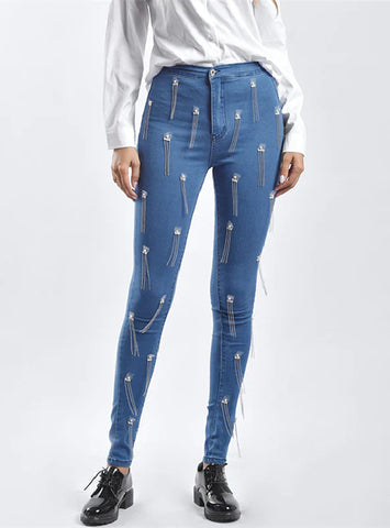 SLIM BEADED TASSEL STRETCH PANTS