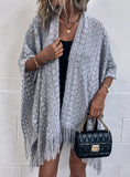 CROCHETED KNITTED FRINGED CLOAK SHAWL