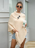 FRINGE BUTTON HALF COLLAR PULLOVER CAPE SHAWL