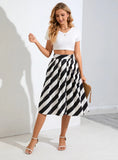 CONTRAST BLACK AND WHITE STRIPED PLEATED SKIRT