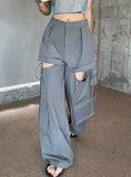 OPEN-LEGGED FAKE TWO-PIECE OVERALLS PANT