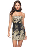 TUBE TOP BACKLESS EMBROIDERED DRESS