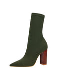 SKINNY POINTED TOE ELASTIC BOOT THICK HEEL
