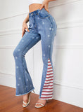 COLOR MATCHING STRIPED PRINTED STAR PATTERN BELL JEANS