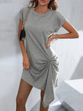 ROUND NECK PULLOVER SHORT SLEEVE IRREGULAR DRESS