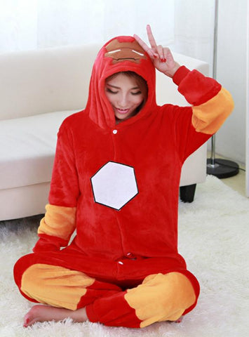 RED FLANNEL IRON MAN SIAMESE PAJAMAS CARTOON