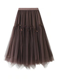 MESH PLEATED IRREGULAR SKIRT