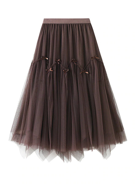 MESH PLEATED IRREGULAR SKIRT