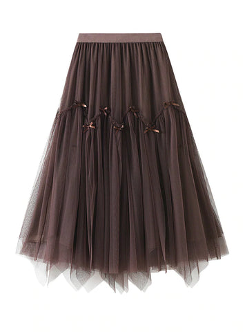 MESH PLEATED IRREGULAR SKIRT