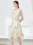 HEAVY EMBROIDERY GAUZE SLIM DRESS