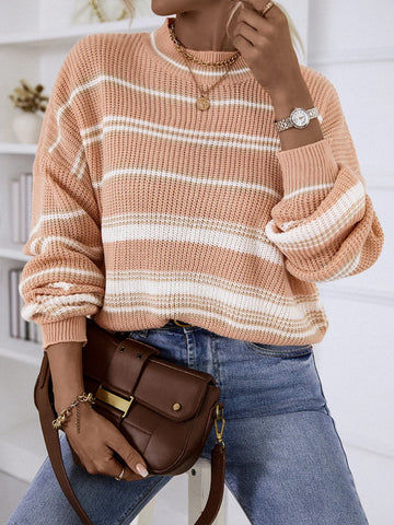LOOSE PULLOVER LONG SLEEVE STRIPED SWEATER