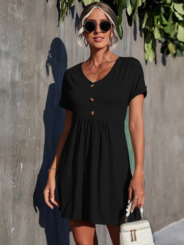 V-NECK BIG SWING SHORT SLEEVE DRESS