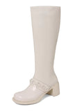 CRYSTAL THICK HIGH HEEL HIGH BARREL RIDING BOOTS