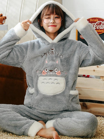 GRAY TOTORO CUTE CARTOON CHINCHILLA THICKENED FLANNEL