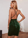 WOMEN VELVET SLING SLIM DRESS